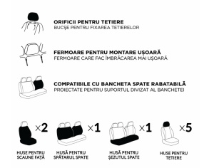 Set Huse Scaune Universale HLX7 Compatibile cu Hyundai– Negru/Gri - Img 4