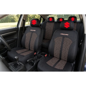 Set Huse Scaune Universale Premium Carguard Personalizate cu Suzuki – Negru/Bej - Img 2