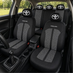 Set Huse Scaune Universale Premium Carguard Personalizate cu Toyota – Negru/Gri - Img 2