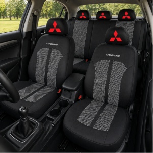 Set Huse Scaune Universale Premium Carguard Personalizate cu Mitsubishi – Negru/Gri - Img 2