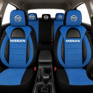 Set Huse Scaune Universale Racing, Albastru cu Negru Personalizate cu Nissan - Img 2