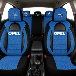 Set Huse Scaune Universale Racing, Albastru cu Negru Personalizate cu Opel - Img 2