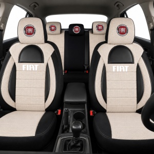 Set Huse Scaune Universale Racing, Bej cu Negru Personalizate cu Fiat - Img 2