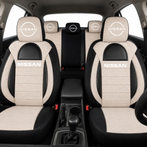 Set Huse Scaune Universale Racing, Bej cu Negru Personalizate cu Nissan Nou - Img 2