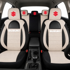 Set Huse Scaune Universale Racing, Bej cu Negru Personalizate cu Suzuki - Img 2