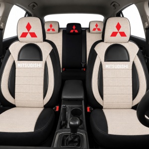 Set Huse Scaune Universale Racing, Bej cu Negru Personalizate cu Mitsubishi - Img 2