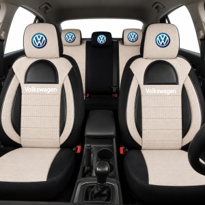 Set Huse Scaune Universale Racing, Bej cu Negru Personalizate cu Volkswagen - Img 2