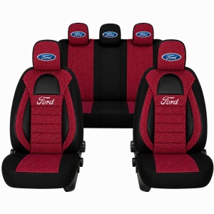 Set Huse Scaune Universale Racing, Visiniu cu Negru Personalizate cu Ford
