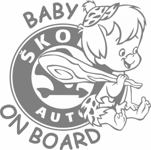 Sticker auto "Baby on board skoda baiat'', 18x18cm, gri