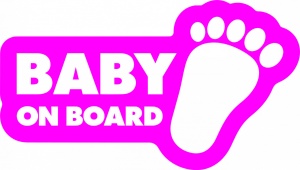Sticker auto Baby on board, talpa bebelus, 23x13cm, roz