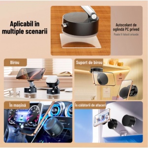 Suport magnetic cu ventuză și braț reglabil – pentru telefon, birou sau mașină, negru, înălțime 12,4 cm - Img 5