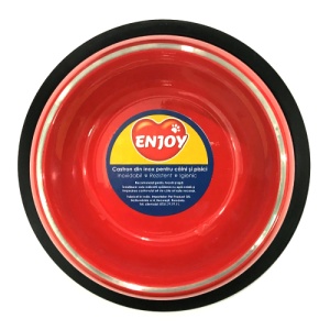 Castron rosu antiderapant din inox pentru caini si pisici Enjoy, 0.25L