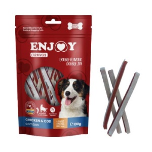 Enjoy Carnivore Chicken Combo cu Pui si Cod, recompense caini, 100G