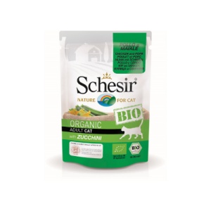 Schesir Bio cu pui, porc si zucchini, hrana umeda pisici, 85G