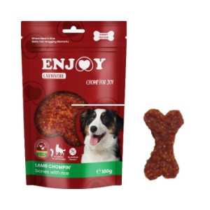 Enjoy Carnivore Lamb Chompin Oase cu Miel si Orez, recompense caini, 100G