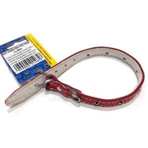 Zgarda reglabila cu tinte din piele, Enjoy S Rosu, 12x330mm