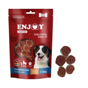 Enjoy Carnivore Fusion Rolls cu Pui si Cod, recompense caini, 100G