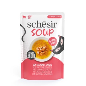 Schesir Soup plic somon si morcov in supa, hrana umeda pisici, 40G