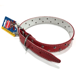 Zgarda din piele cu tinte Enjoy XXL Rosu, 30x640mm