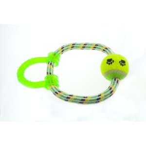 Jucarie pentru caini inel cu minge de tenis Enjoy, 18 cm