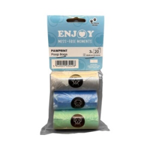 Pungi igienice pentru caini Enjoy Pawprint diverse culori, 3 role