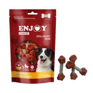 Enjoy Carnivore Fit Feth Delights cu Pui, recompense caini, 100G
