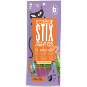 Schesir Stix cu Pui, Somon si Rata, recompense pisici, 6x15G