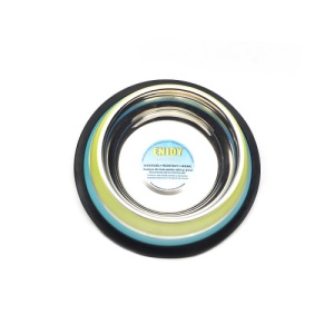 Castron antiderapant din inox pentru caini Enjoy Green Aqua, 0.45L