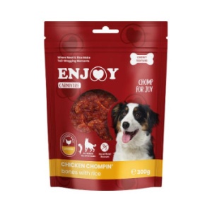 Enjoy Carnivore Chicken Chompin Oase cu Orez, recompense caini, 300G
