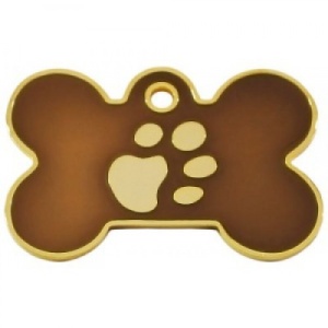 Medalion pentru caini Os cu Labute maro/auriu L.