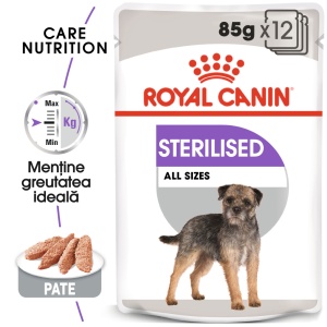 Royal Canin Sterilised Adult, hrana umeda caine sterilizat (pate), 12 x 85G