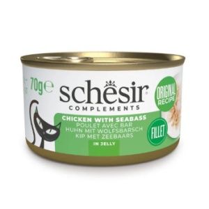 Schesir conserva pui si biban in jeleu, hrana umeda pisici, 70G