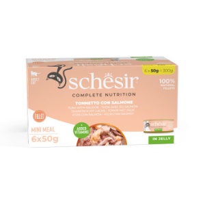 Schesir conserva Ton si Somon in jeleu, hrana umeda pisici, 6x50G