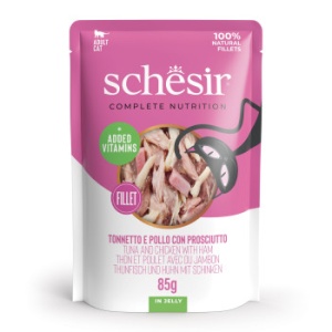 Schesir plic Ton, Pui si Sunca in jeleu, hrana umeda pisici, 85G