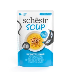 Schesir Soup plic ton si calamar in supa, hrana umeda pisici, 40G