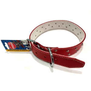 Zgarda reglabila din piele cu tinte Enjoy, Giant Rosu, 40x700mm
