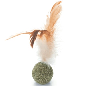 Jucarie pentru pisici Beeztees Bila Catnip cu pene, 12cm
