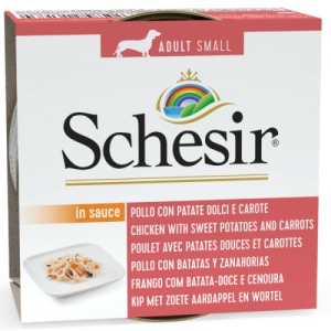 Schesir Adult Small Pui, Cartof si Morcov,hrana umeda caini, 85G