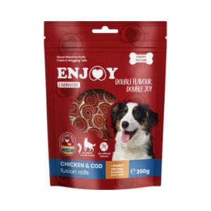 Enjoy Carnivore Fusion Rolls cu Pui si Cod, recompense caini, 300G