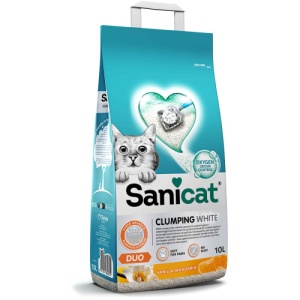 Nisipul Sanicat Clumping White Vanilie si Mandarina, nisip igienic pisici, 10L/8,3KG
