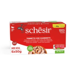 Schesir conserva cu ton si creveti in jeleu, hrana umeda pisici, 6x50G