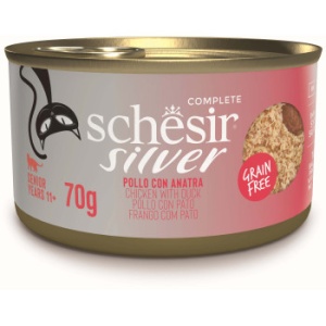 Schesir Silver Conserva cu Pui si Rata, hrana umeda pisici, 70G