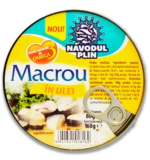 MACROU IN ULEI DE FLOAREA SOARELUI 160 GR. NAVODUL PLIN