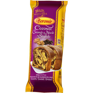 Cozonac cremă nucă și stafide 450g