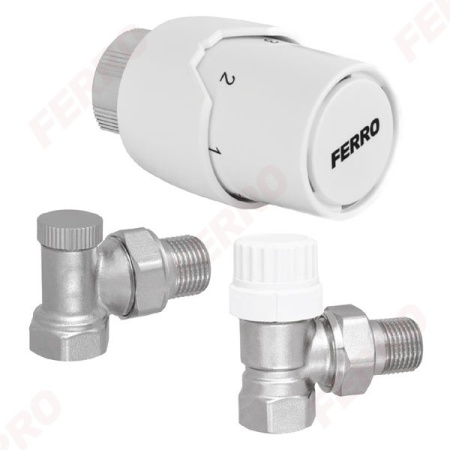 Set robinet colt pentru radiator + cap termostat Ferro ZTM21, 1/2 x 1/2 - Img 2