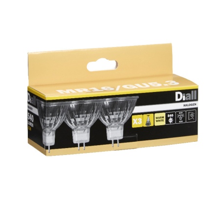 Set 3 becuri halogen, MR16, 50W, 3000K, model reflector • Diall - Img 2
