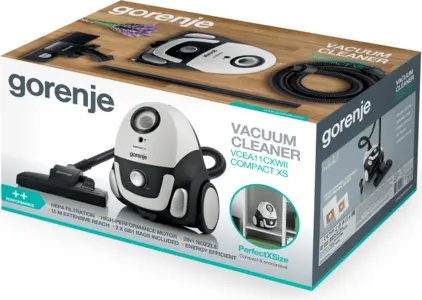 Aspirator cu sac GORENJE Compact XS VCEA11CXWII, 2l, 750W, 78dB, alb-negru - Img 4