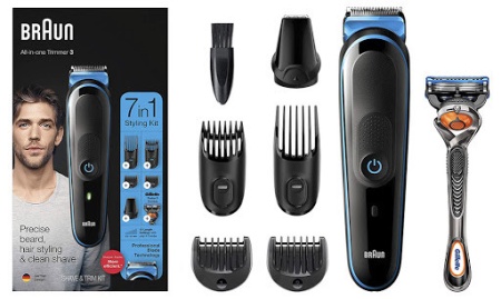 Aparat ras si tuns 7-in-1 Braun MGK3245, 5 accesorii, ap Gillette Flexball, Acumulator