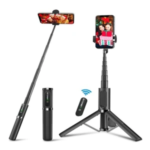 echsuit - Mini Selfie Stick (Q11) - Stable Tripod with Bluetooth Remote Control, 360 Rotation, Stainless Steel, 74cm - Black