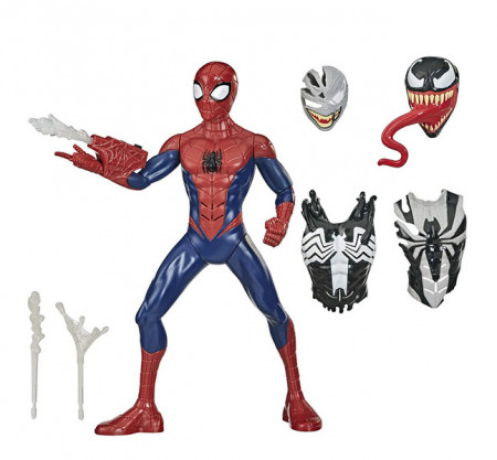 Set 3 in 1 figurina Spiderman Maximum Venom cu sunete interactive, armura si lansator, Hasbro, 34 cm